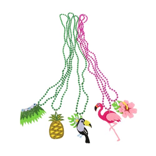 Ciieeo 5 Stück Hawaiianische Strandparty Halskette Trendige Perlenhalskette mit Pinken Blumen Grasröcken Ananas und Flamingo Dekoration für Luau Partys und Strandfeiern von Ciieeo