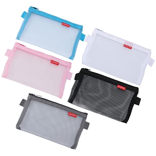 Ciieeo 5st Tragbare Schreibwarentasche Für Federmäppchen Make-up-Beutel Dokumententasche Aus Papier Stifthalter Federmäppchen Aus Mesh Münzbeutel Reisen Gittergewebe Mappe Reißverschluss von Ciieeo