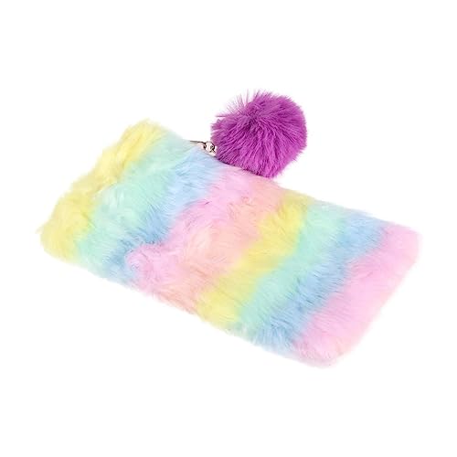 Ciieeo Federmäppchen Mit Reißverschluss Federmäppchen Regenbogen Schminktasche Für Damen Flauschiges Federmäppchen Für Mädchen Bunte Federmäppchen Hohe Kapazität Student Handtasche von Ciieeo