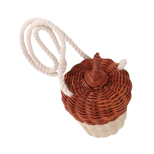Ciieeo Mini Rattan Handtasche Crossbody Umhängetasche Fotorequisite Korbform Leicht und Kreativ für Mädchen Strandtasche von Ciieeo