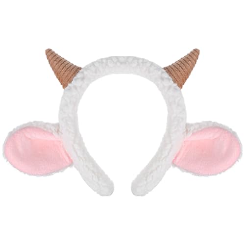 Ciieeo Stirnband mit Schafsohren Und Horn, Bezaubernde Cartoon-kopfbedeckung für Kinder, Perfekt für Halloween Und Party-cosplay, Mehrfarbiges Plüsch-haar-accessoire von Ciieeo