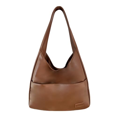 Shoulder Bag for Women, Solid Color Genuine Leather Shoulder Bag Tote Handbag Big Capacity Travel Purse Weekender Bag Shopper (Brown) von Cikcourp