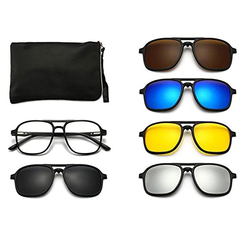 Magnetische polarisierte Sonnenbrille, 6-in-1, für Herren und Damen, polarisierter Clip, Sportbrille, Spiegel O0U8 auf Magnet, optische Retro-Brille, Stil B, Einheitsgröße von Cikiki