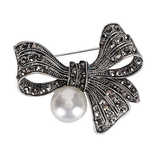 Strass schwarze Blume Broschen Frauen Vintage antike Silber Vintage Legierung Strass Brosche Legierung Revers Pin Schal Kleidung Dekoration Zubehör(#2039) von Cikonielf