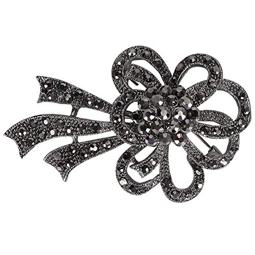 Strass schwarze Blume Broschen Frauen Vintage antike Silber Vintage Legierung Strass Brosche Legierung Revers Pin Schal Kleidung Dekoration Zubehör(#2041) von Cikonielf