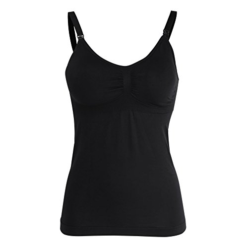 Womens Nursing Tank Tops, 3Colors 3Sizes Schlankes Still-Tanktop mit integriertem Still-BH Mutterschaftsweste-Unterhemd für stillende Mutterschaft(L-schwarz) von Cikonielf
