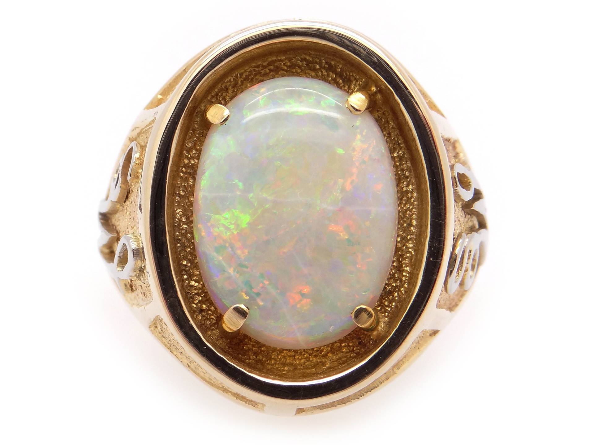 Herren 14K Gelbgold 3, 50Ct Oval Cabochon Opal Solitär Pinky Band Ring Sz 10, 5 von CileoneJewelers