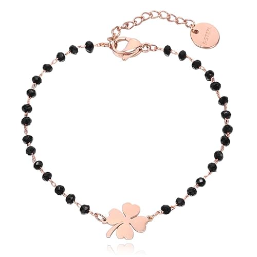 Cilla Armbänder Schwarz Kristall und Kleeblatt 4 - Roségold von Cilla Jewels