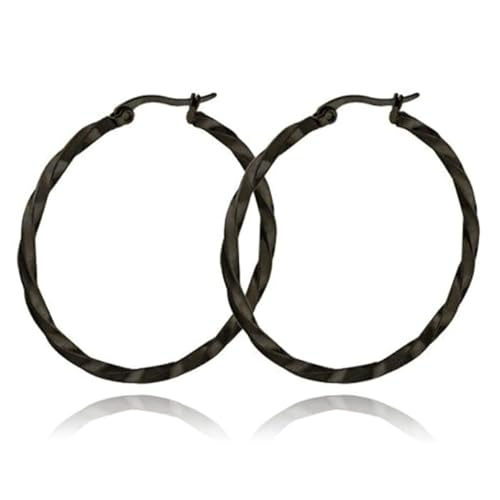 Damen Ohrringe Ringe Schwarz Gedreht Edelstahl - 40mm von Cilla Jewels