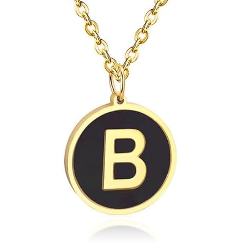Goldfarbene Damen Gliederkette mit Schwarz Kettenanhänger Buchstabe B von Cilla Jewels