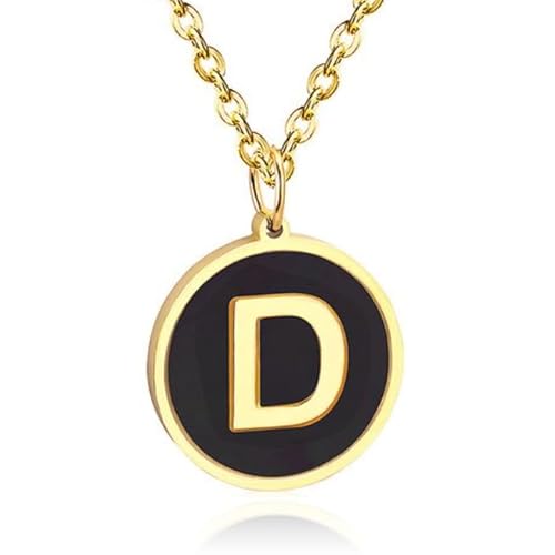 Goldfarbene Damen Gliederkette mit Schwarz Kettenanhänger Buchstabe D von Cilla Jewels