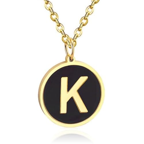 Goldfarbene Damen Gliederkette mit Schwarz Kettenanhänger Buchstabe K von Cilla Jewels