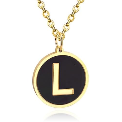 Cilla Jewels Goudkleurige Dames Schakelketting met Zwarte Kettinghanger Letter L von Cilla Jewels