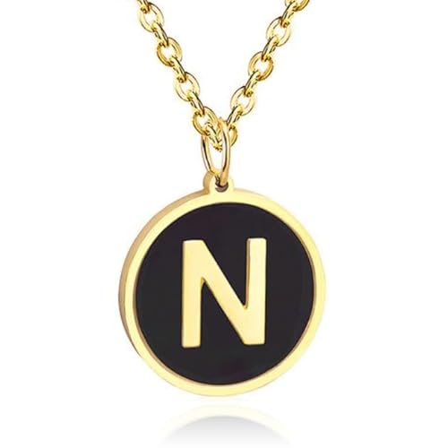 Goldfarbene Damen Gliederkette mit Schwarz Kettenanhänger Buchstabe N von Cilla Jewels