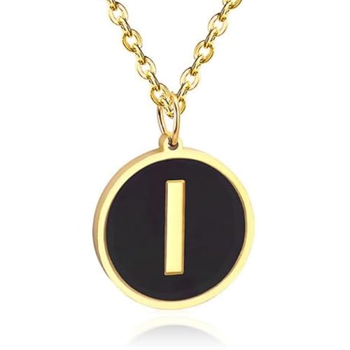 Goldfarbene Damen Gliederkette mit schwarzem Kettenanhänger Buchstabe I von Cilla Jewels
