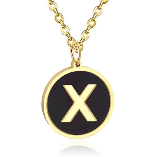 Goldfarbene Damen Gliederkette mit schwarzem Kettenanhänger Buchstabe X von Cilla Jewels