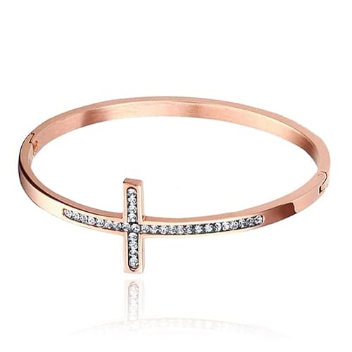 Rose Bangle Damen Armband Edelstahl mit Strass und Kreuz von Cilla Jewels