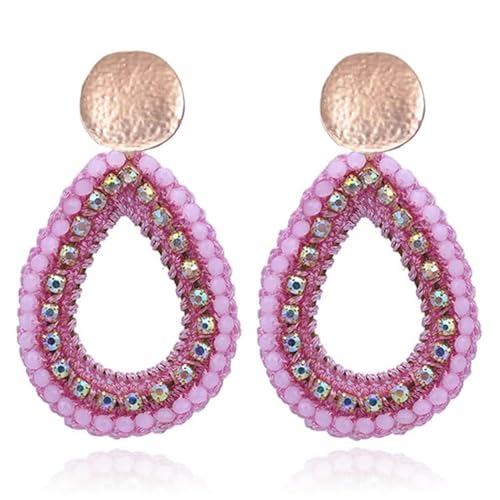 Tropfenförmige Ohrringe mit Kristall und Seil - Rosa von Cilla Jewels