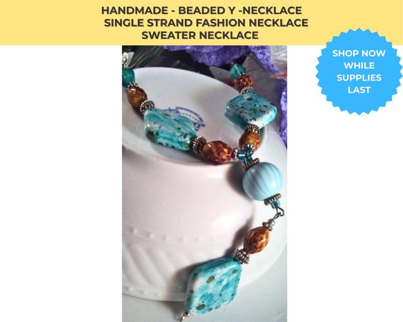 Blau & Braun Acryl Perlen Y-Halskette - Wax Cotton Cord von CillaArtCreations