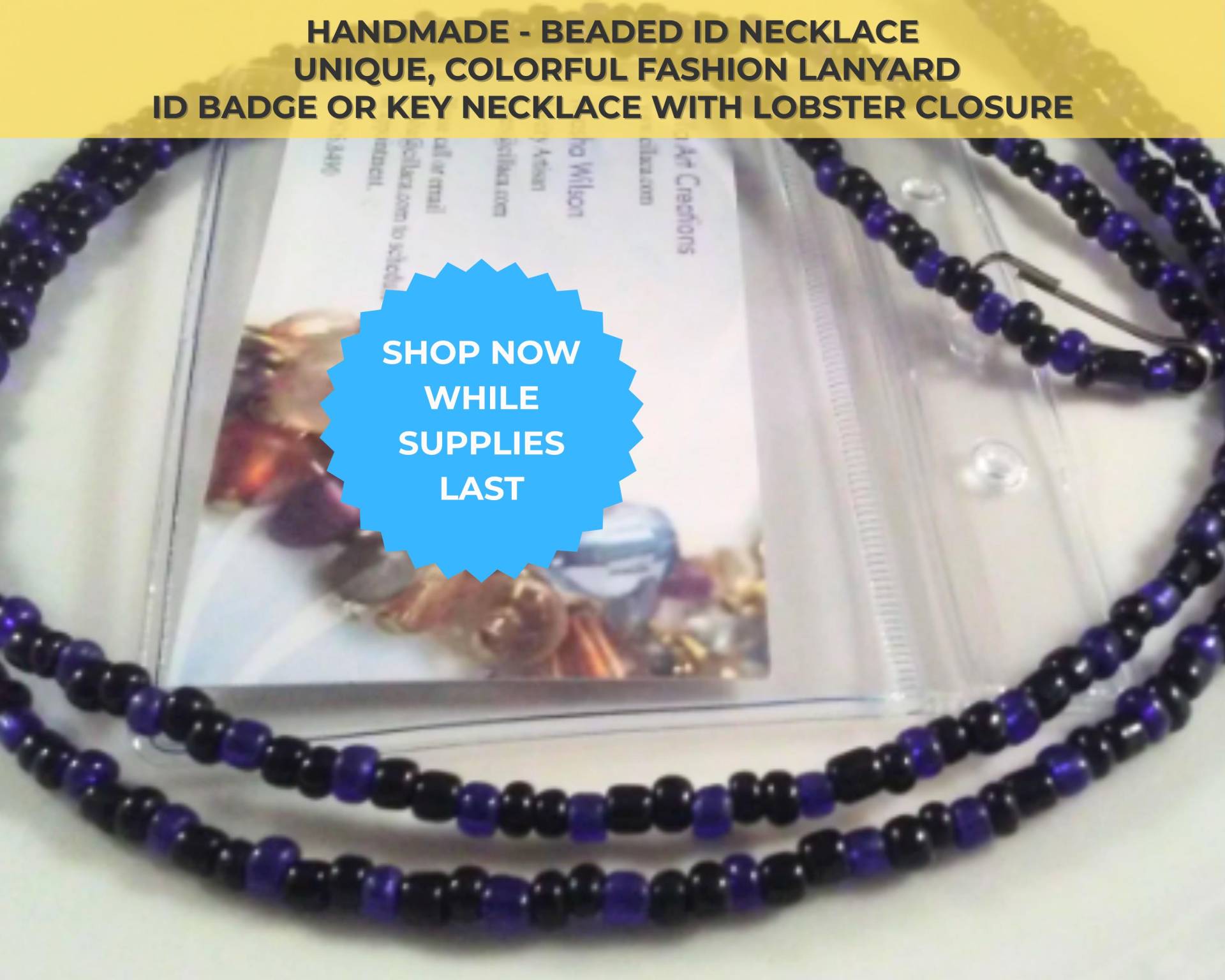 Schwarz & Dunkelblau Perlen Lanyard, Halskette Für Ausweishalter von CillaArtCreations