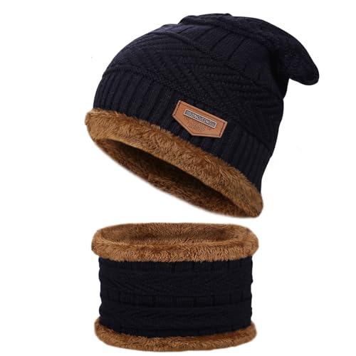 Cilnos Wintermütze Beanie Mütze & Schal Set, Stilvolle gestrickte Skull Cap und Halswärmer für Damen und Herren, Zweilagige Isolierung,Winddicht & Thermisch von Cilnos