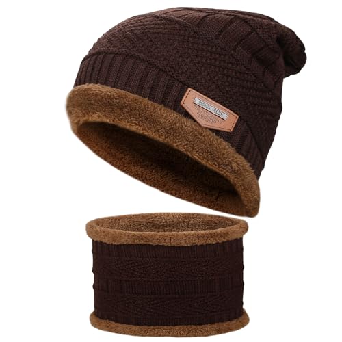 Cilnos Wintermütze Beanie Mütze & Schal Set, Stilvolle gestrickte Skull Cap und Halswärmer für Damen und Herren, Zweilagige Isolierung,Winddicht & Thermisch von Cilnos