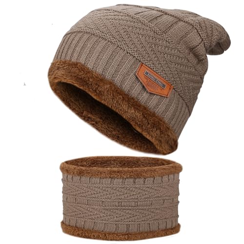 Cilnos Wintermütze Beanie Mütze & Schal Set, Stilvolle gestrickte Skull Cap und Halswärmer für Damen und Herren, Zweilagige Isolierung,Winddicht & Thermisch von Cilnos