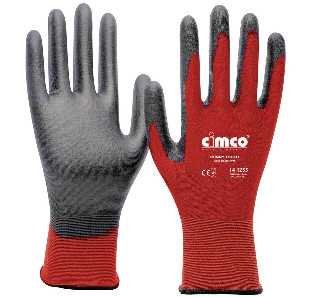 Cimco Arbeitshandschuhe Cimco Skinny Touch grau/rot 141238 Nylon Arbeitshandschuh Größe (Hands von Cimco