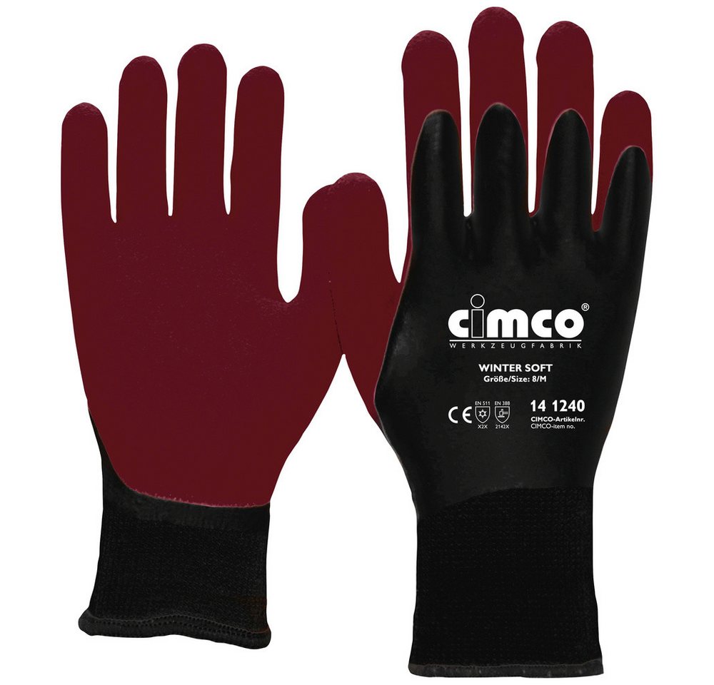 Cimco Arbeitshandschuhe Cimco Winter Soft dunkelrot/schwarz 141240 Vinyl Arbeitshandschuh Größ von Cimco