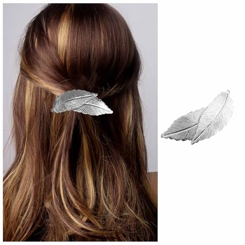 Cimenexe Böhmische Blatt Haarspange Silbernes Große Feder Metall Doppelblatt Haarnadelspangen Dekorative Haarzubehör Schmuck Für Frauen von Cimenexe