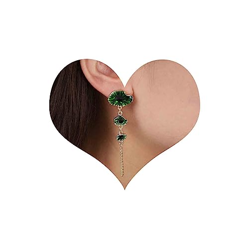 Cimenexe Böhmische Blume Baumeln Ohrring Gold Quaste Kette Tropfen Ohrringe Grün Lotus Blatt Ohrringe Emaille Blume Ohrringe Schmuck Für Frauen Und Mädchen Geschenke von Cimenexe