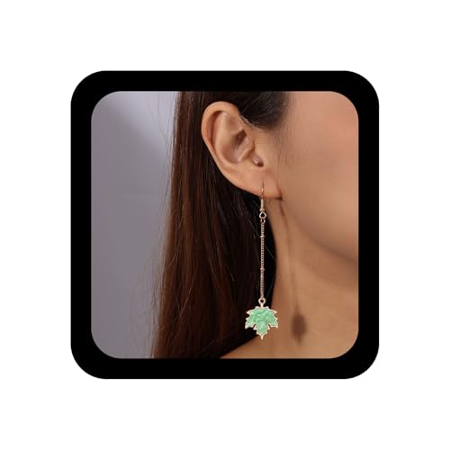 Cimenexe Böhmische Emaille Blatt Baumeln Ohrringe Grün Acryl Blätter Tropfen Ohrring Herbst Ahornblatt Kette Ohrring Lange Blätter Quaste Kette Ohrringe Schmuck Für Frauen von Cimenexe