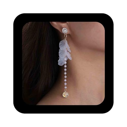Cimenexe Böhmische Emaille Blume Baumeln Ohrringe Lange Kristall Floral Quaste Tropfen Ohrring Weiß Harz Blütenblatt Perle Kette Ohrring Strass Acryl Blume Ohrstecker Schmuck Für Frauen von Cimenexe