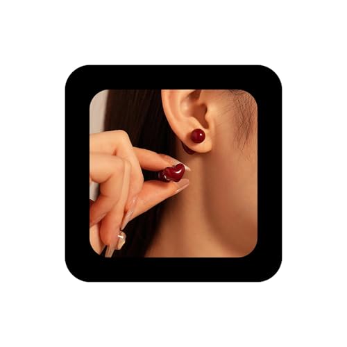 Cimenexe Böhmische Emaille Herz Jacke Ohrringe Acryl Rot Perlen Ohrstecker Harz Puffy Herz Ohrring Rund Rot Perlen Ohrringe Schmuck Für Frauen von Cimenexe