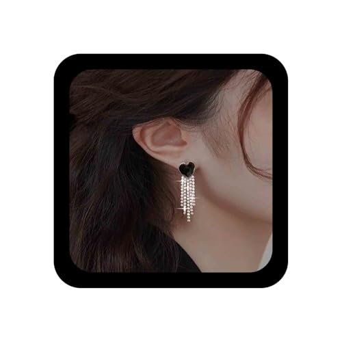 Cimenexe Böhmische Emaille Herz Ohrstecker Ohrringe Gold Kristall Tennis Kette Baumeln Ohrring Cz Quaste Tropfen Ohrring Schwarz Acryl Herz Tennis Kette Ohrringe Schmuck Für Frauen von Cimenexe