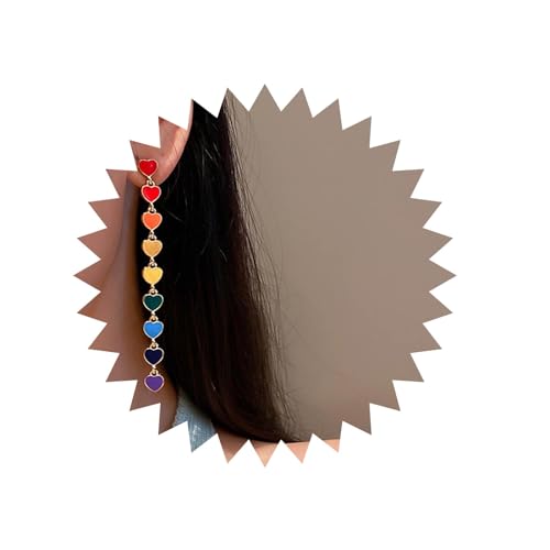 Cimenexe Böhmische Emaille Herz Quaste Baumeln Ohrringe Emaille Regenbogen Herz Tropfen Ohrringe Lange Regenbogen Herz Quaste Kette Ohrringe Kleine Herz Ohrstecker Schmuck Für Frauen Und Mädchen von Cimenexe