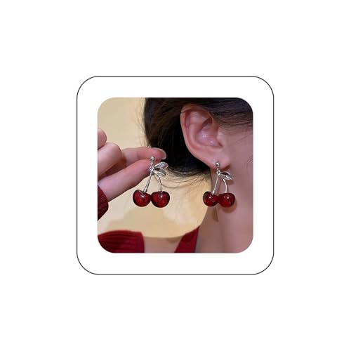 Cimenexe Böhmische Emaille Kirsche Baumeln Ohrringe Rote Kirsche Tropfen Ohrringe Große Acryl Kirsche Ohrstecker Rot Emaille Kirsche Obst Ohrringe Schmuck Für Frauen von Cimenexe
