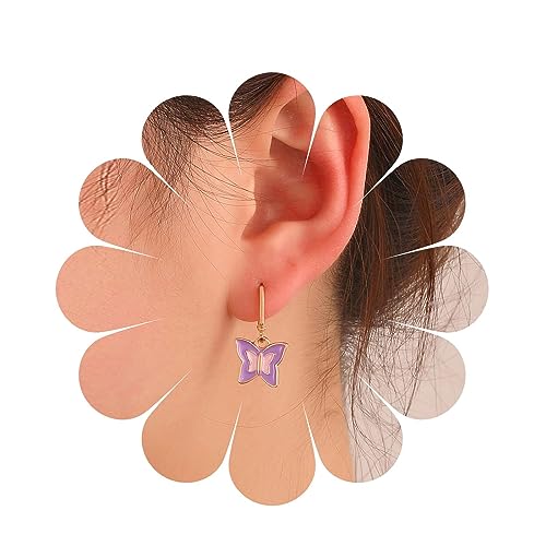 Cimenexe Böhmische Emaille Schmetterling Baumeln Ohrringe Gold Hohlen Reifen Ohrringe Lila Emaille Schmetterling Tropfen Ohrringe Acryl Schmetterling Ohrringe Schmuck Für Frauen Und Mädchen von Cimenexe