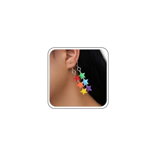 Cimenexe Böhmische Emaille Stern Baumeln Ohrringe Regenbogen Stern Tropfen Ohrringe Emaille Regenbogen Stern Quaste Kette Ohrringe Winzigen Acryl Stern Kreis Reifen Ohrringe Schmuck Für Frauen von Cimenexe