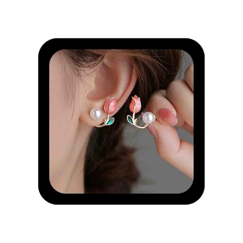 Cimenexe Böhmische Emaille Tulpe Jacke Ohrringe Gold Perle Tulpe Blume Ohrringe Rot Emaille Tulpe Ohrstecker Smaragd Tulpe Perle Ohrringe Schmuck Für Frauen von Cimenexe