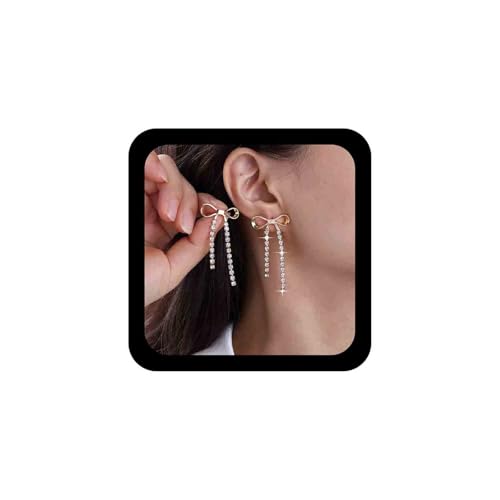 Cimenexe Böhmische Fliege Ohrstecker Gold Metall Fliege Ohrring Kristall Tennis Quaste Kette Baumeln Ohrring Hohle Bowknot Tennis Kette Tropfen Ohrringe Schmuck Für Frauen von Cimenexe