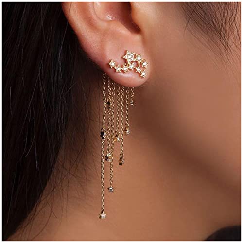 Cimenexe Böhmische Gepflastert Stern Kette Ohrringe - CZ Wasserfall Quaste Kristall Shooting Star Drop Ohrringe - Winziger Stern Ohr Crawler Gold Star Ohrstecker Schmuck Für Frauen von Cimenexe