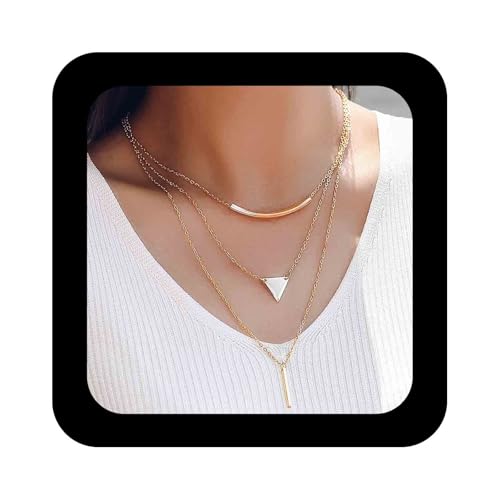 Cimenexe Böhmische Geschichtete Bar Choker Halskette Gold Gebogenen Bogen Bar Anhänger Halskette Metall Horizontal Bar Dreieck Halskette Geometrische Dreieck Kette Halskette Schmuck Für Frauen von Cimenexe