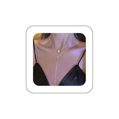 Cimenexe Böhmische Geschichtete Kristall Kette Halskette Silber Solitär Y Lariat Halskette Kleiner Strass Punkt Anhänger Halskette Minimalistisch Cz Y Tropfen Kette Halskette Schmuck Für Frauen von Cimenexe