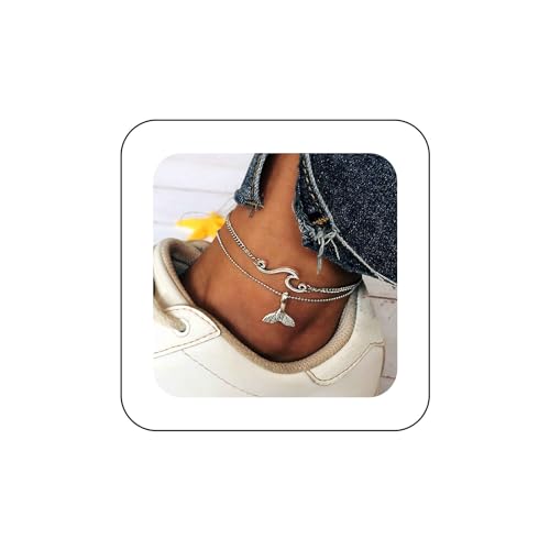 Cimenexe Böhmische Geschichteten Meerjungfrau Schwanz Knöchel Armband Silber Welle Knöchel Kette Armband Meerjungfrau Schwanz Fisch Strand Fußkettchen Kette Strand Surfer Fuß Kette Fußkettchen von Cimenexe