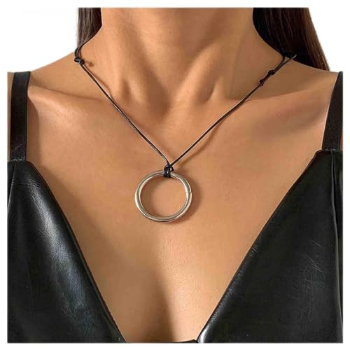 Cimenexe Böhmische Große Kreis Anhänger Halskette Schwarzes Leder Halskette Silber Karma Kreis Halskette Hohlen Kreis Choker Halskette Verstellbare Halskette Schmuck Für Frauen Und Mädchen Geschenke von Cimenexe