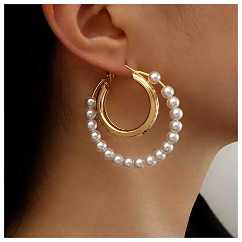 Cimenexe Böhmische Große Perlenohrringe Kreis Perlenohrringe Gold Hohle Kreis Reif Ohrringe Übertrieben Kreis Ohrringe Geometrische Große Reif Ohrringe Schmuck Für Frauen Und Mädchen von Cimenexe