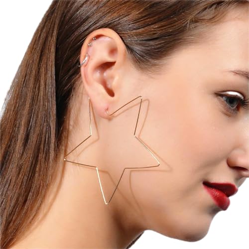 Cimenexe Gold Hohl Stern Hoop Earrings - Übertrieben Stern Reifen Ohrringe - Punk Geometrische Reifen Ohrringe - Schmuck Für Frauen Und Mädchen von Cimenexe