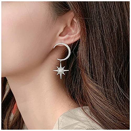Cimenexe Böhmische Halbmond-Tropfenohrringe Kristallmond-Ohrstecker Gepflasterte Stern-Ohrstecker Vintage Cz Northstar-Ohrringe Silberner Strass Sunburst-Ohrhänger-Schmuck für Frauen und Mädchen von Cimenexe