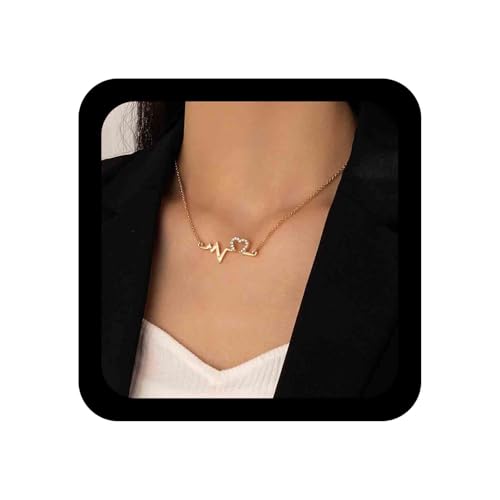 Cimenexe Böhmische Herzschlag-Anhänger-Halskette Liebes-Herz-Halskette Goldgepflasterte Herz-Halskette Kardiogramm-Halskette Kettenschmuck für Frauen und Mädchen von Cimenexe